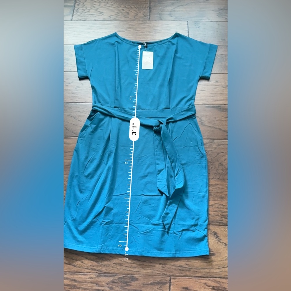 Fashion Women's Size XL Blue Teal Front Tie Short Sleeve T-Shirt Dress - Picture 7 of 10